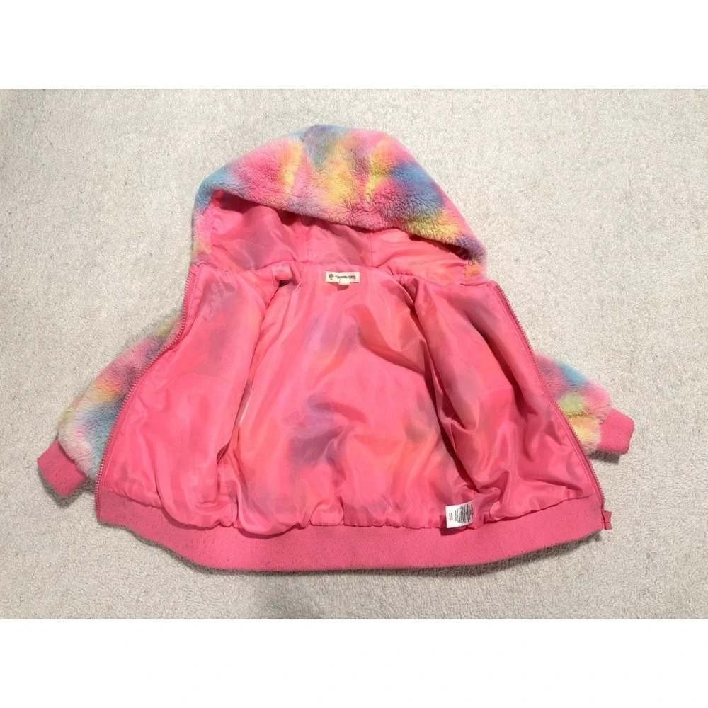 TUCKER + TATE Girl's Sz 3  Faux Fur‎ Tie Dye Jacket In Pink Chiffon Multi